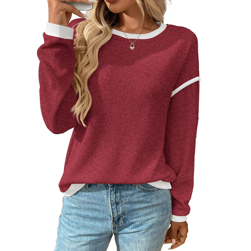 Dames Casual Losse Gebreide Blouse Met Lange Mouwen