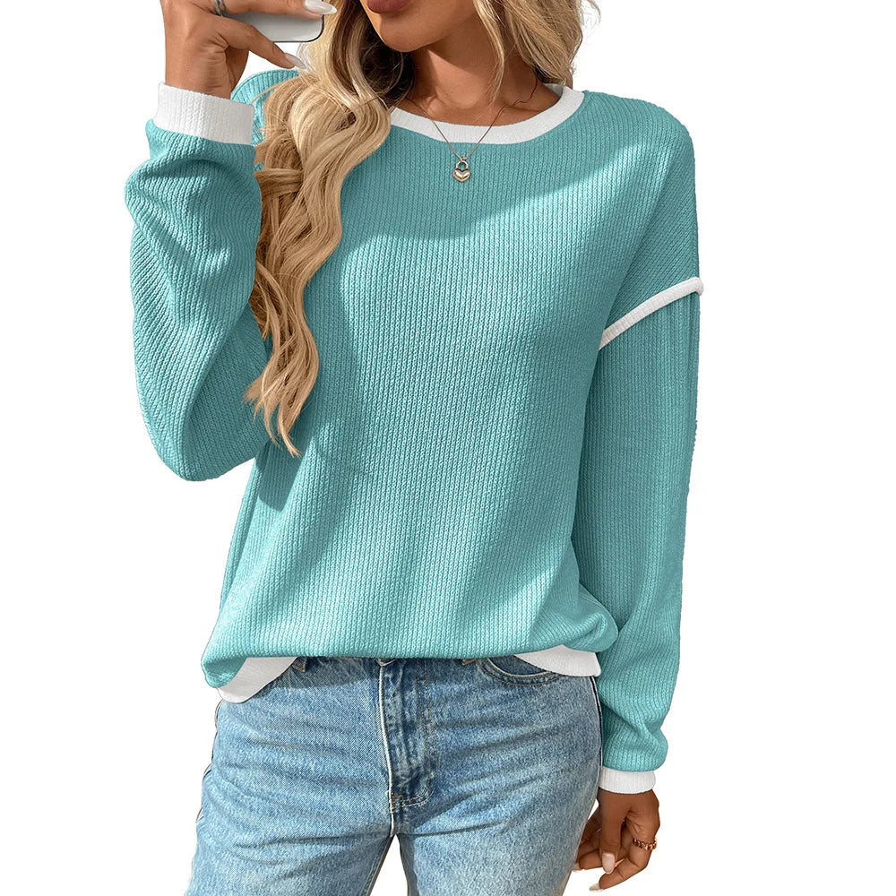 Dames Casual Losse Gebreide Blouse Met Lange Mouwen