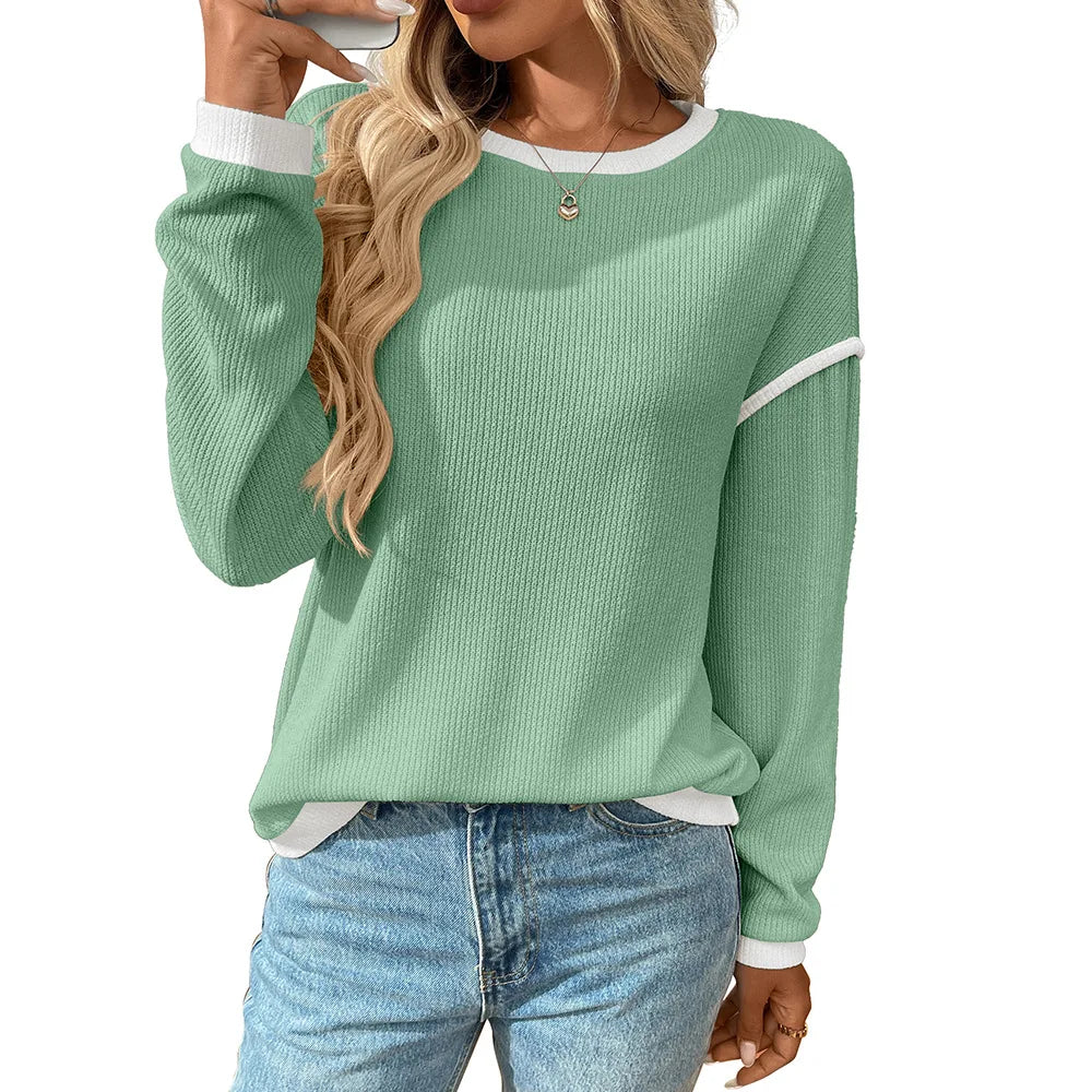 Dames Casual Losse Gebreide Blouse Met Lange Mouwen