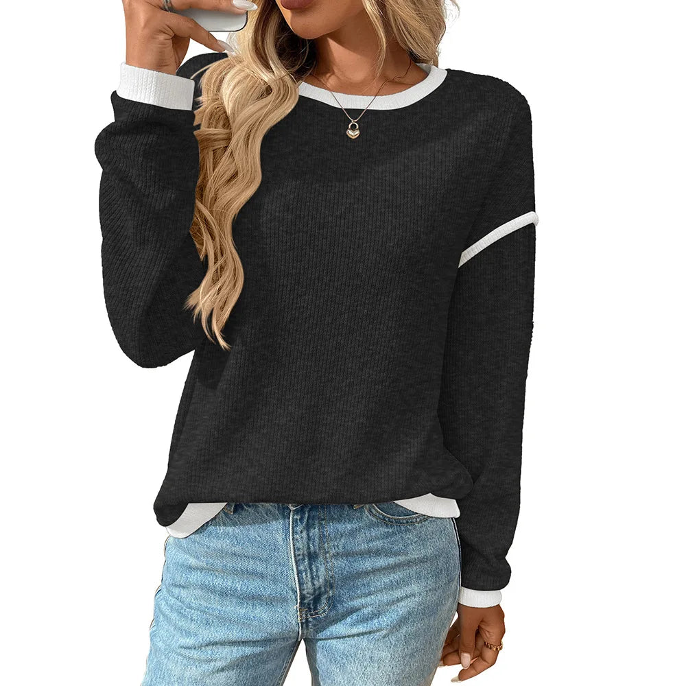 Dames Casual Losse Gebreide Blouse Met Lange Mouwen