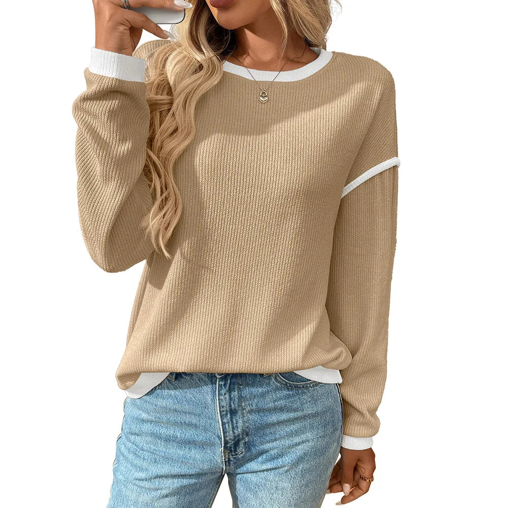 Dames Casual Losse Gebreide Blouse Met Lange Mouwen