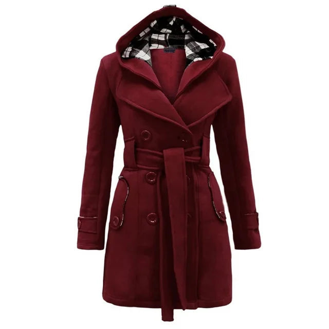 Dames Trenchcoat Met Capuchon En Ceintuur