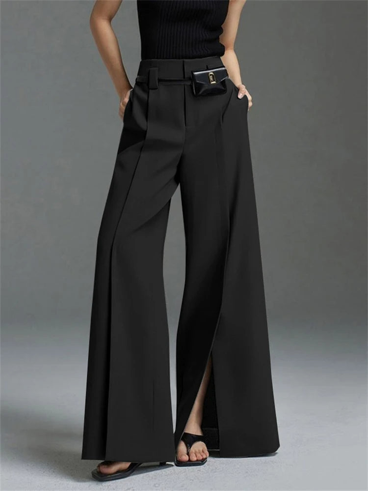 Dames Wijde Broek Met Hoge Taille En Split Voorzijde
