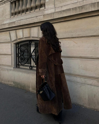 Dames Stijlvolle Lange Trenchcoat Met Reverskraag En Knoopsluiting