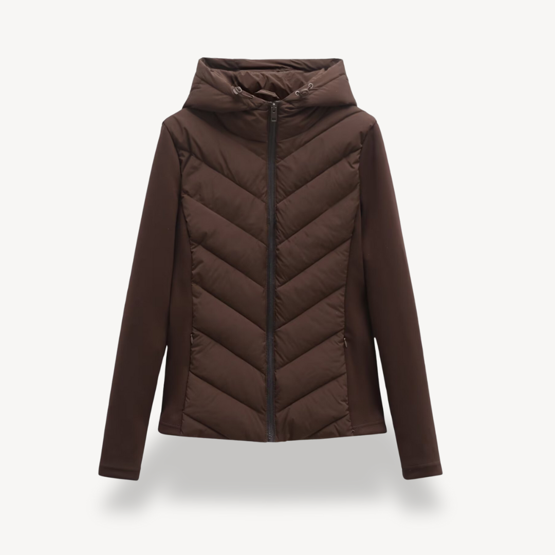 Dames Chevron Gewatteerde Jas Met Capuchon