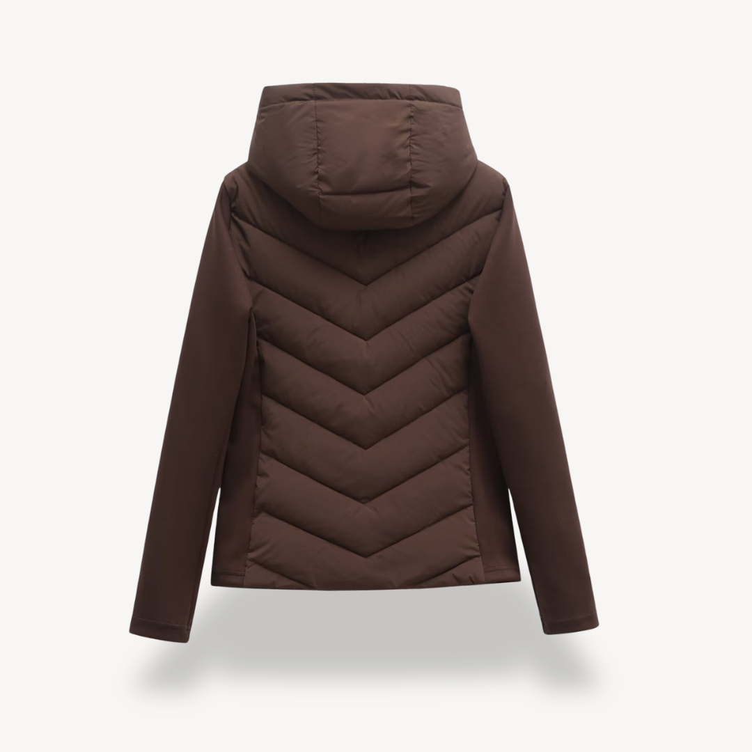 Dames Chevron Gewatteerde Jas Met Capuchon