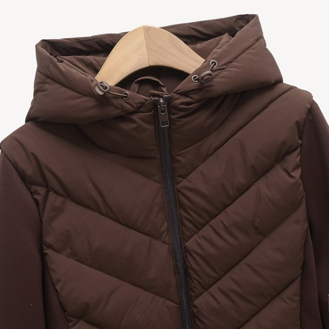 Dames Chevron Gewatteerde Jas Met Capuchon