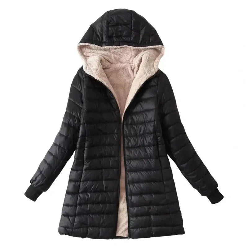 Dames Gevoerde Winterjas Met Capuchon En Fleece Voering