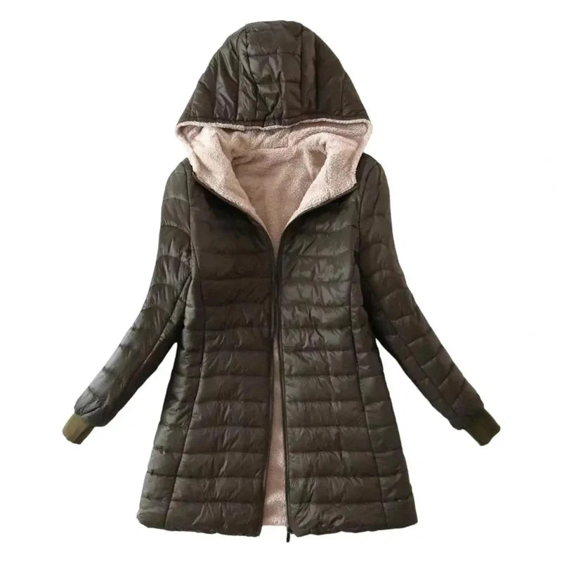 Dames Gevoerde Winterjas Met Capuchon En Fleece Voering