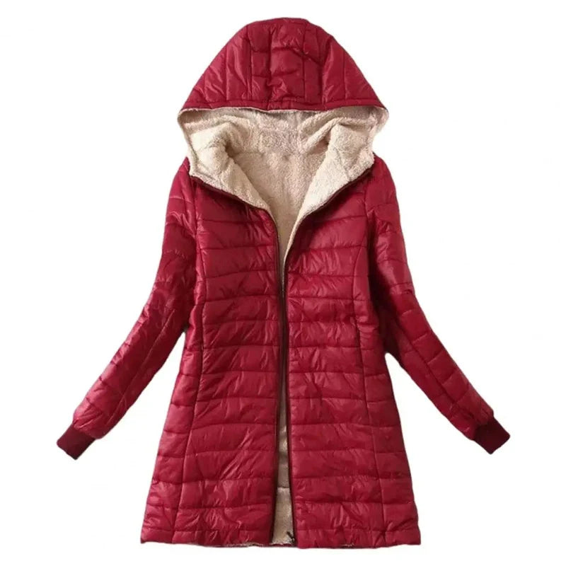 Dames Gevoerde Winterjas Met Capuchon En Fleece Voering