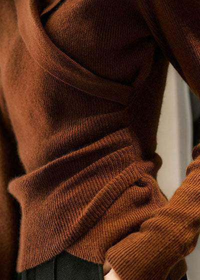 Dames Gebreide Slim Fit Trui Met Asymmetrische Halslijn En Lange Mouwen