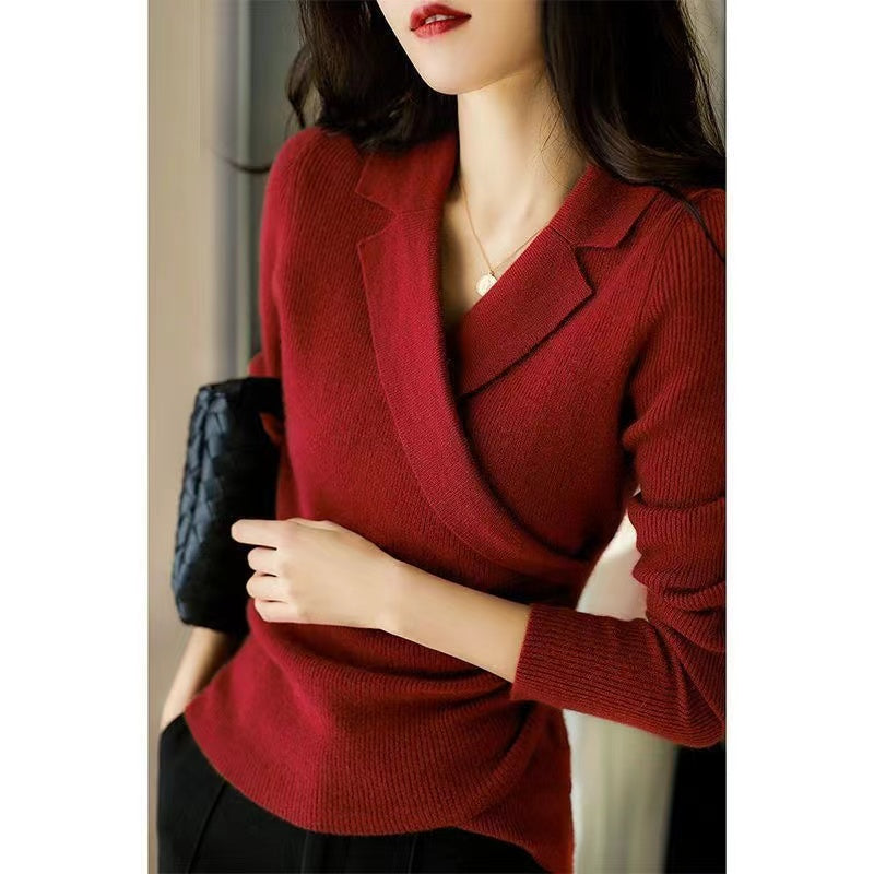 Dames Gebreide Slim Fit Trui Met Asymmetrische Halslijn En Lange Mouwen