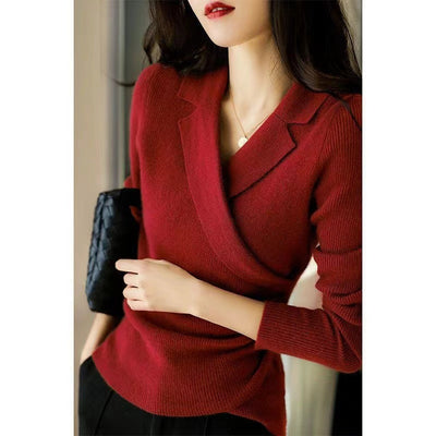 Dames Gebreide Slim Fit Trui Met Asymmetrische Halslijn En Lange Mouwen