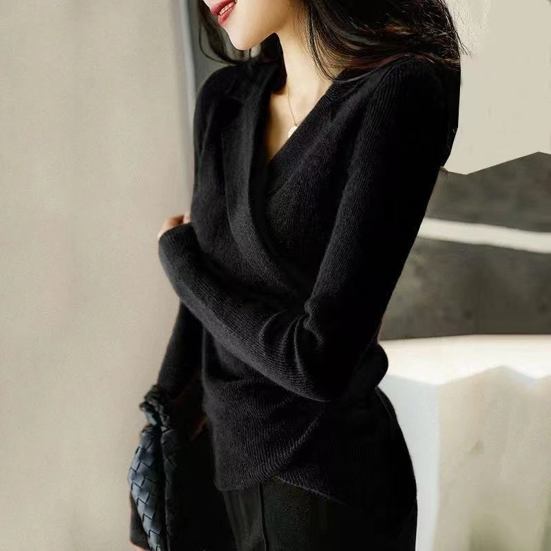 Dames Gebreide Slim Fit Trui Met Asymmetrische Halslijn En Lange Mouwen