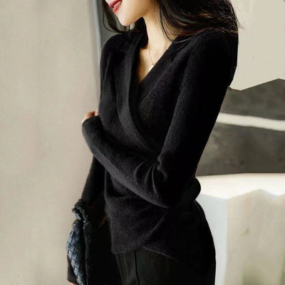 Dames Gebreide Slim Fit Trui Met Asymmetrische Halslijn En Lange Mouwen