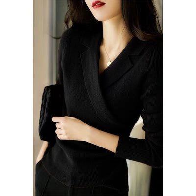 Dames Gebreide Slim Fit Trui Met Asymmetrische Halslijn En Lange Mouwen