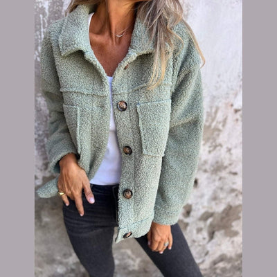Dames Sherpa Jas Met Knopen En Borstzakken Voor Herfst