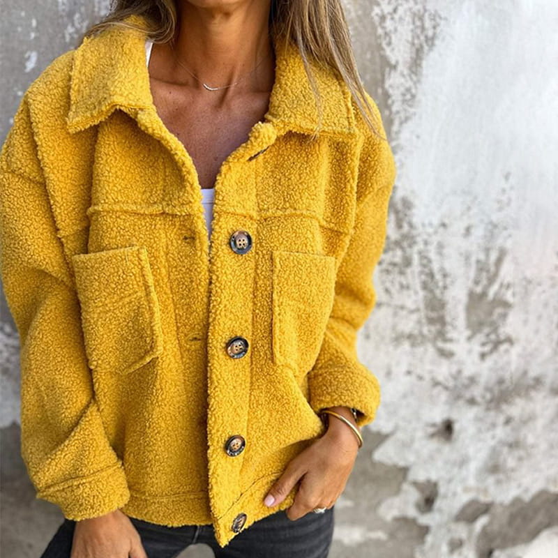 Dames Sherpa Jas Met Knopen En Borstzakken Voor Herfst