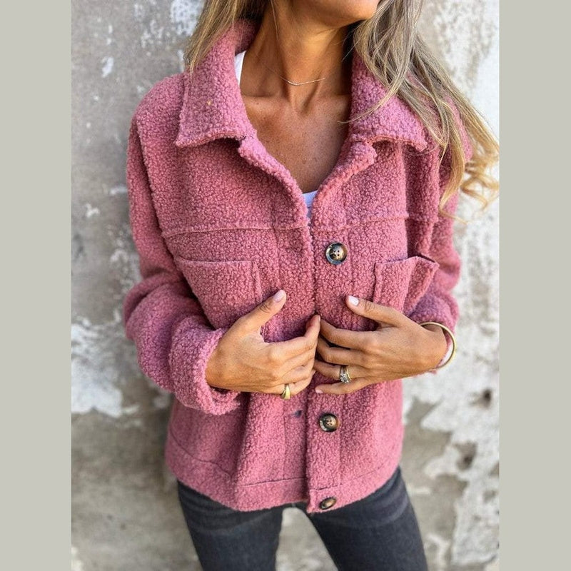 Dames Sherpa Jas Met Knopen En Borstzakken Voor Herfst