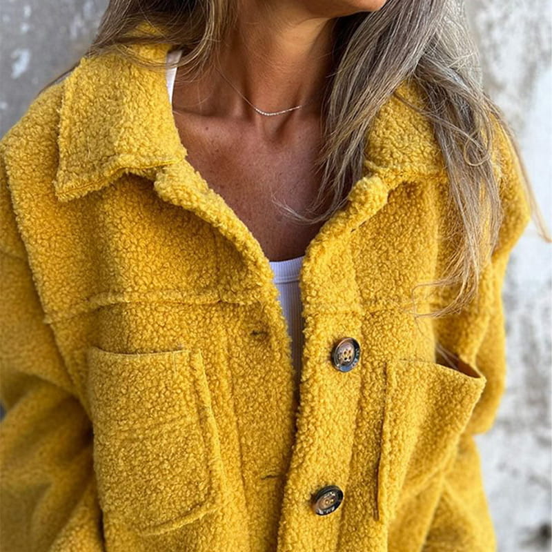 Dames Sherpa Jas Met Knopen En Borstzakken Voor Herfst