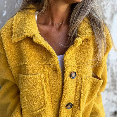 Dames Sherpa Jas Met Knopen En Borstzakken Voor Herfst