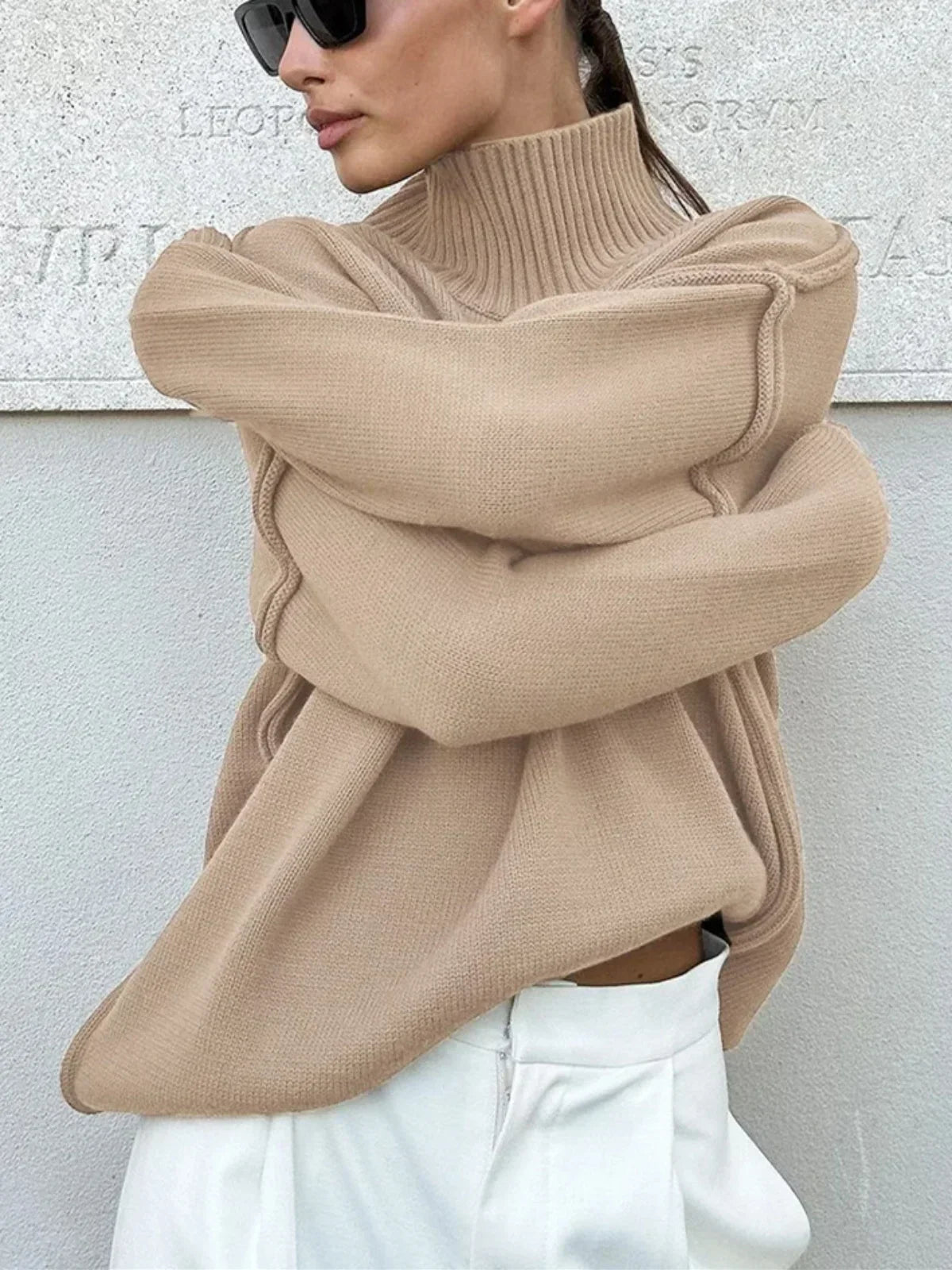 Dames Luxe Gebreide Coltrui Met Lange Mouwen
