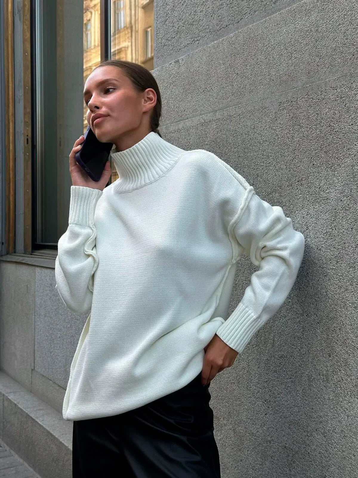 Dames Luxe Gebreide Coltrui Met Lange Mouwen