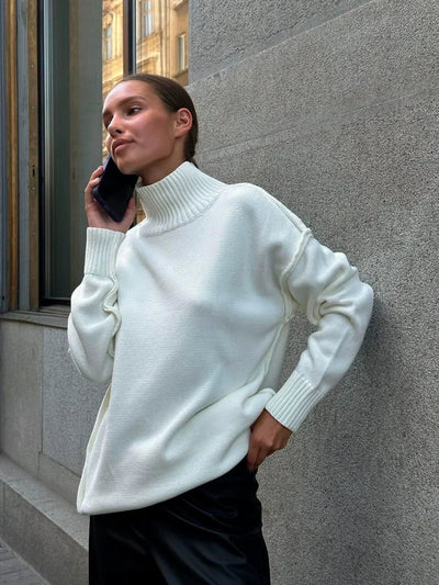 Dames Luxe Gebreide Coltrui Met Lange Mouwen