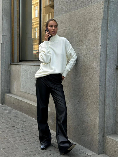 Dames Luxe Gebreide Coltrui Met Lange Mouwen