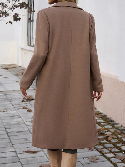 Dames Elegante Lange Trenchcoat Met Reverskraag En Enkelrijige Knopen