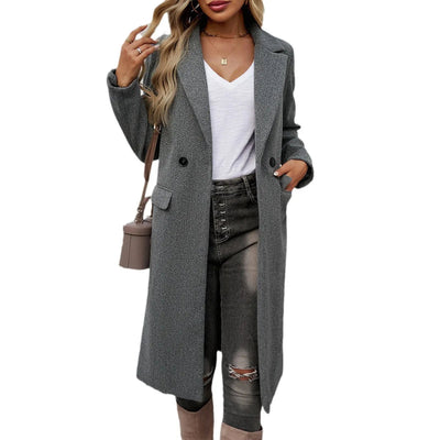 Dames Elegante Lange Trenchcoat Met Reverskraag En Enkelrijige Knopen