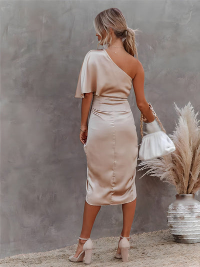 Dames Cocktailjurk Met Eén Schouder En Satijnen Look
