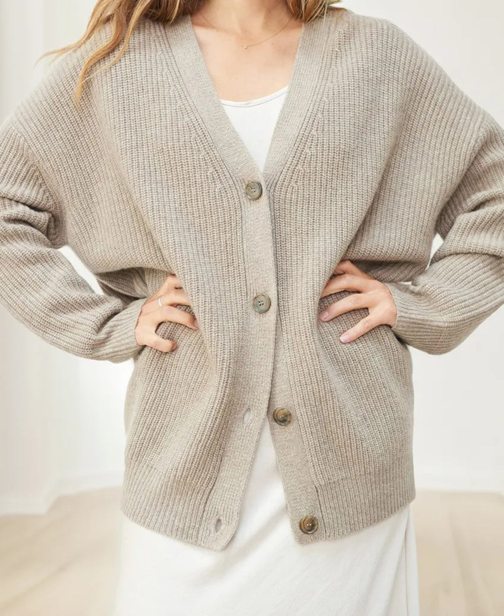 Dames Elegante Gebreide Cardigan Met V-Hals En Knopen