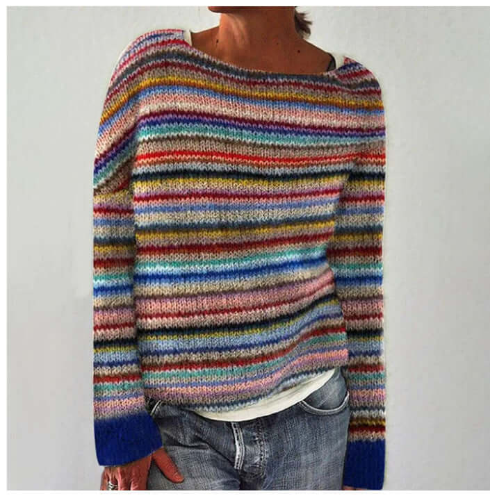 Dames Gebreide Sweater Met Kleurrijk Patroon En Lange Mouwen