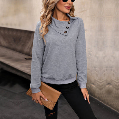 Dames Sweater Met Modieuze Kraag En Knoopdetail En Lange Mouwen
