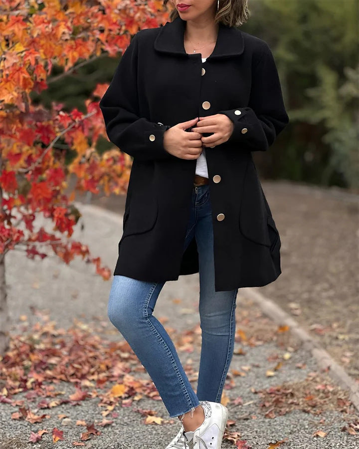 Dames Oversized Jas Met Grote Zakken En Knoopdetails