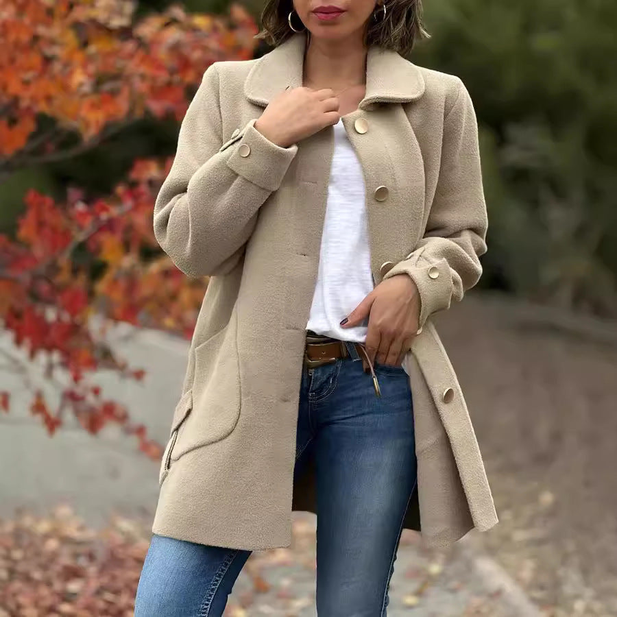Dames Oversized Jas Met Grote Zakken En Knoopdetails