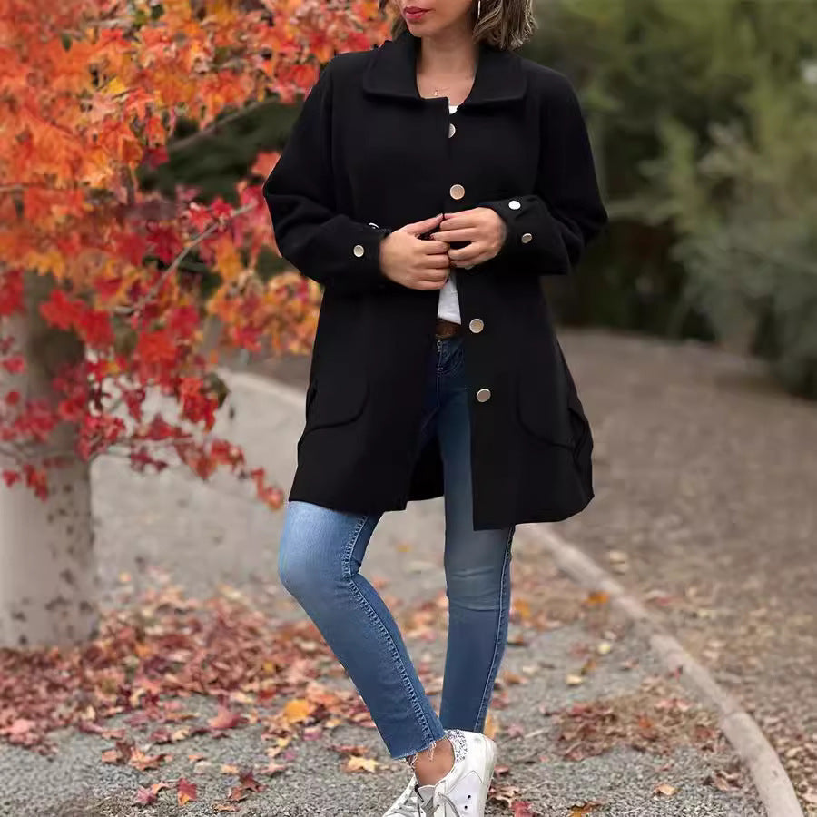 Dames Oversized Jas Met Grote Zakken En Knoopdetails