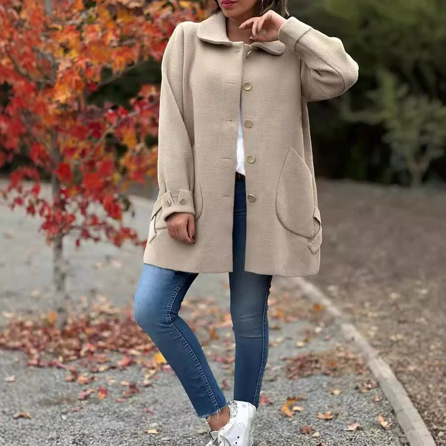 Dames Oversized Jas Met Grote Zakken En Knoopdetails