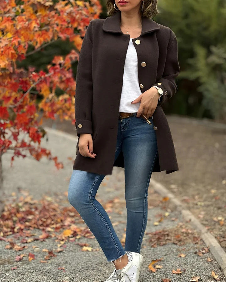 Dames Oversized Jas Met Grote Zakken En Knoopdetails