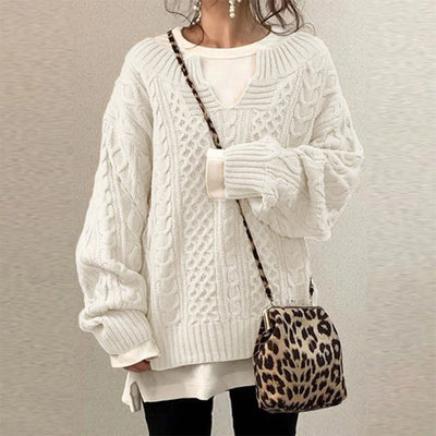 Dames Gebreide Sweater Met Kabelpatroon En Oversized Pasvorm