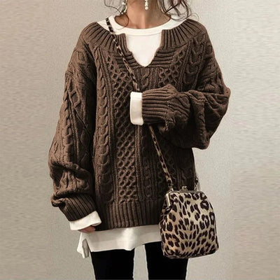 Dames Gebreide Sweater Met Kabelpatroon En Oversized Pasvorm
