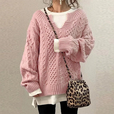 Dames Gebreide Sweater Met Kabelpatroon En Oversized Pasvorm