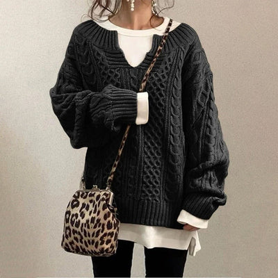 Dames Gebreide Sweater Met Kabelpatroon En Oversized Pasvorm