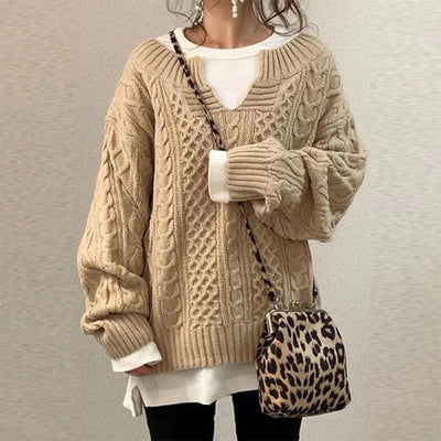 Dames Gebreide Sweater Met Kabelpatroon En Oversized Pasvorm
