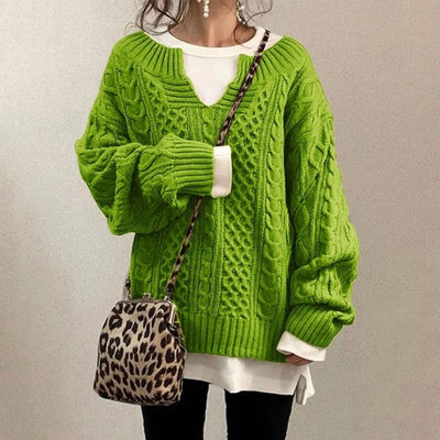 Dames Gebreide Sweater Met Kabelpatroon En Oversized Pasvorm