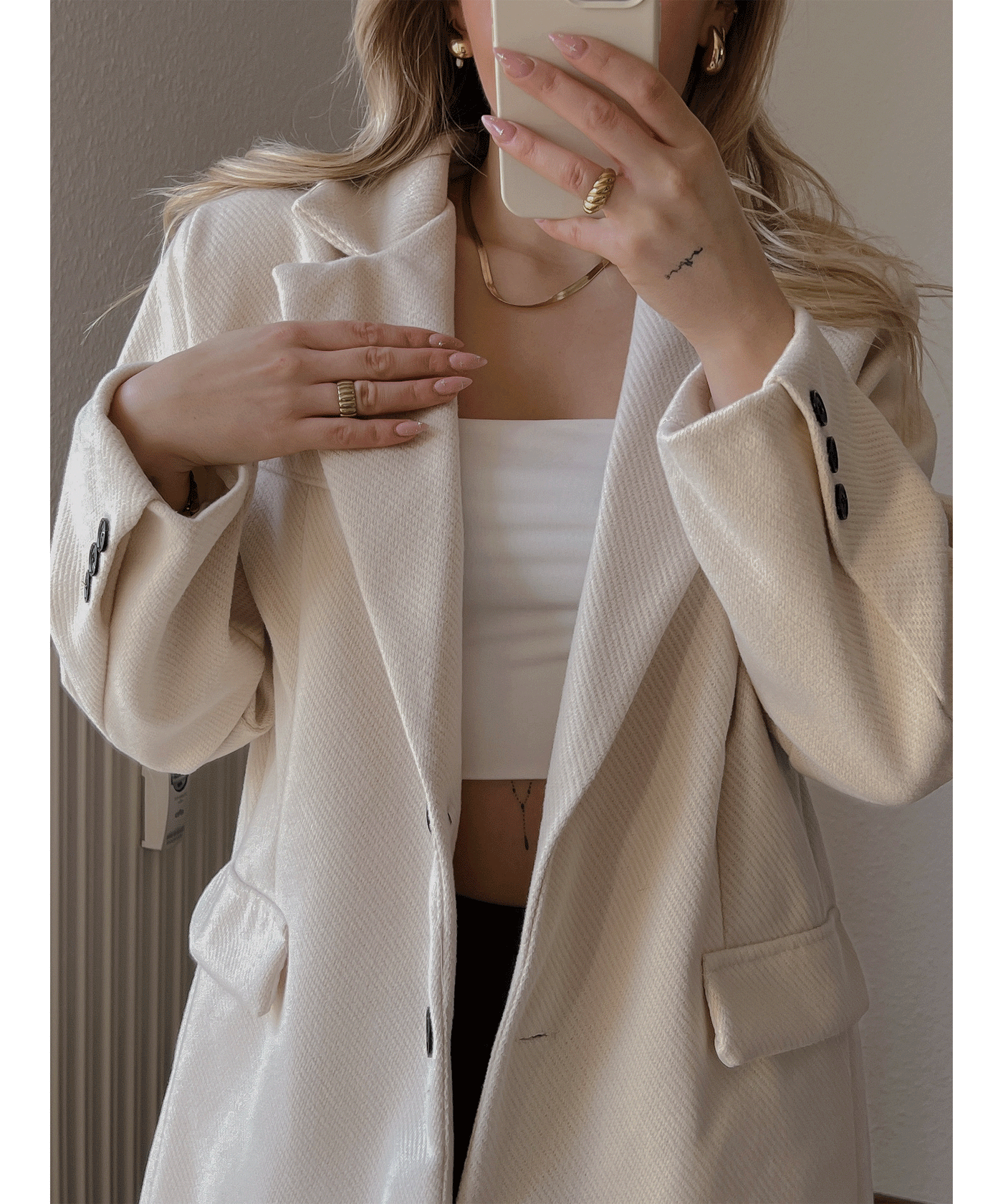 Dames Beige Oversized Blazer Met Revers En Knopen