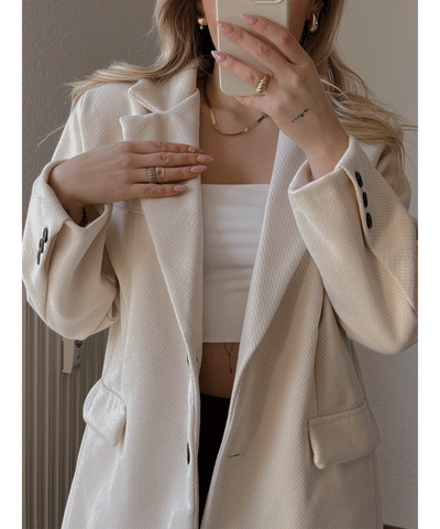 Dames Beige Oversized Blazer Met Revers En Knopen