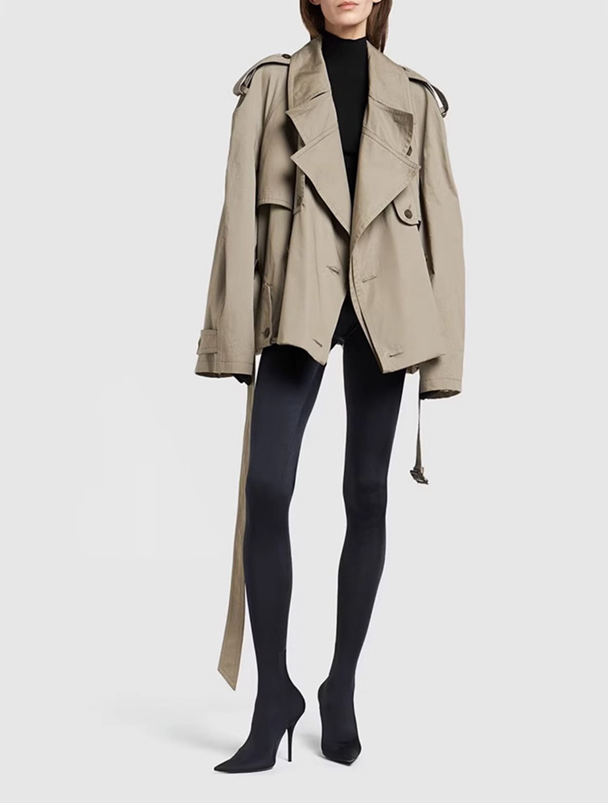 Dames Moderne Cropped Trenchcoat Met Lange Mouwen