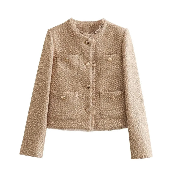 Dames Tweed Blazer Met Dubbele Rij Knopen En Lange Mouwen